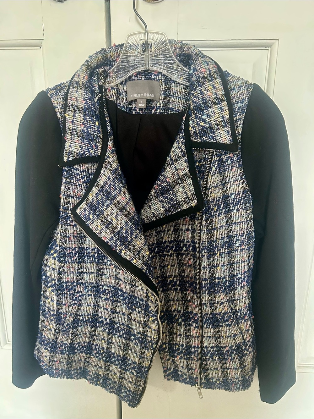 Tinley Road Navy Tweed Blazer Jacket with Black Sleeves